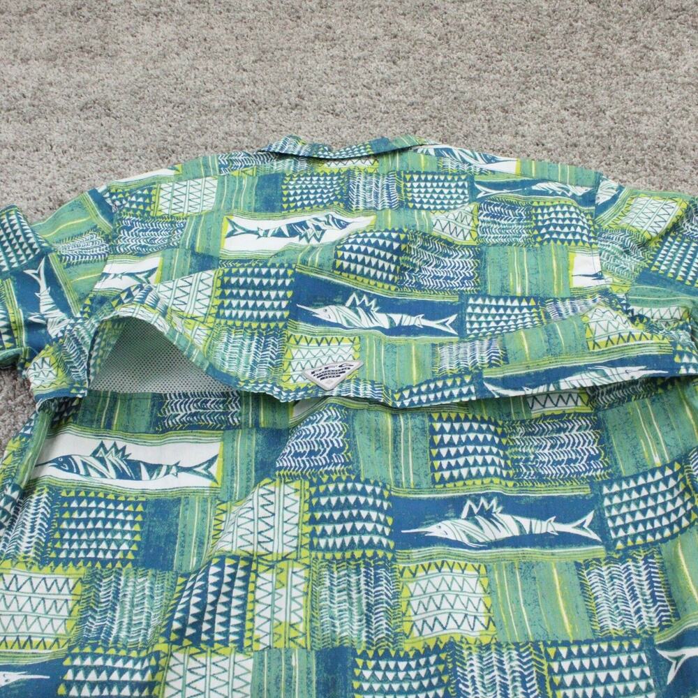 Columbia PFG Bahama Shirt Mens M Green Blue Fishing Short Sleeve - Picture 6 of 9